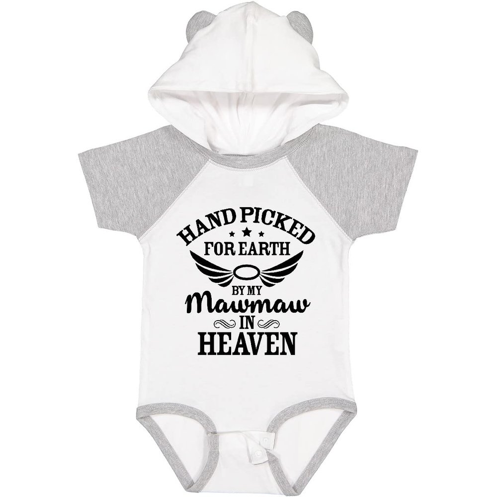 inktastic Handpicked for Earth By My Mawmaw in Heaven with Angel Wings Baby Bodysuit 6 Months White & Heather W/Ears 37297