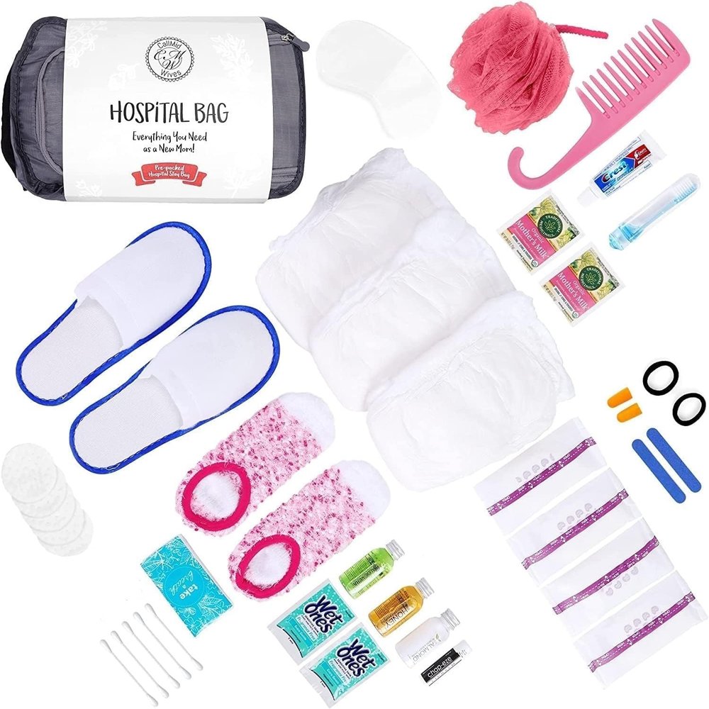 Hospital Bags for Labor and Delivery - Pregnancy Maternity Hospital Bag Essentials for Mom Pre Packed Set Gray Underwear L/XL