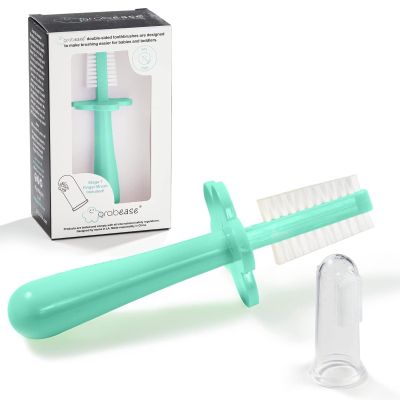 grabease Double-Sided Training Toothbrush - Toothbrush for Toddlers 1-3 with Soft Silicone Bristles & Anti-Choke Shield - Ergonomic Dual-Sided Design for Motor Skills - 1 Count, Mint, 12mo+