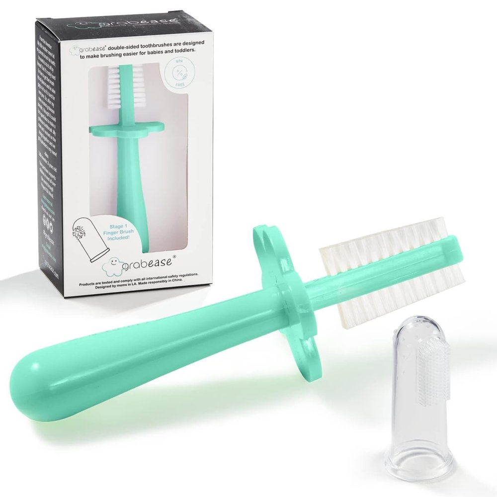 grabease Double-Sided Training Toothbrush - Toothbrush for Toddlers 1-3 with Soft Silicone Bristles & Anti-Choke Shield - Ergonomic Dual-Sided Design for Motor Skills - 1 Count, Mint, 12mo+