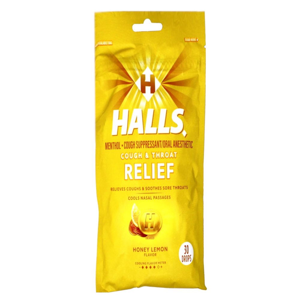 Halls Honey Lemon Triple Soothing Action Cough Suppressant/Oral Anesthetic Drops 30 ct (Pack of 12)