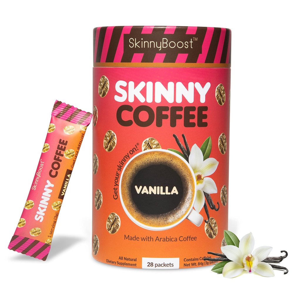 Skinny Boost Instant Skinny Coffee Sticks (Vanilla) - Made with Arabica Coffee Beans, Garcinia Cambogia, Green Tea Extract, B Vitamins, Fiber and Prebiotics Sugar Free-Keto Friendly (28 Packets)