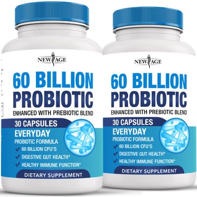 Probiotics 60 Billion CFU with Prebiotic Formula - Probiotics for Women and Men and Adults, 100% Natural Digestive Enzymes, Shelf Stable Probiotic Supplement Prebiotic