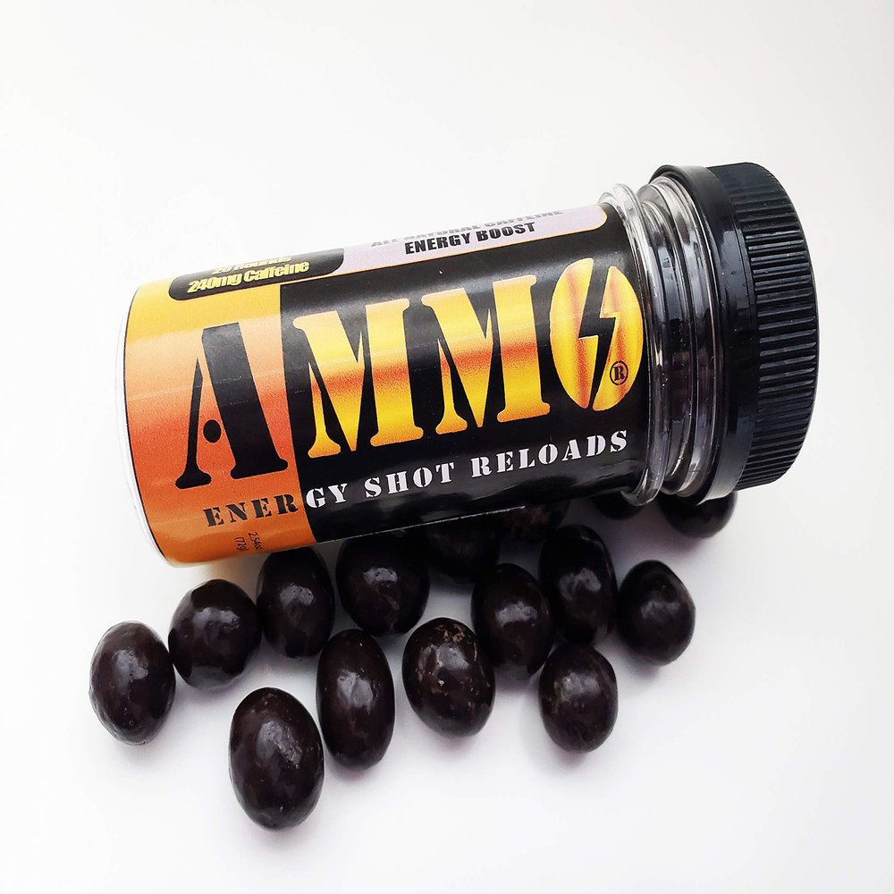 AMMO Natural Energy Chocolate Coffee Rounds Caffeinated Shot Reloads Chocolate Coffee Beans 40 count