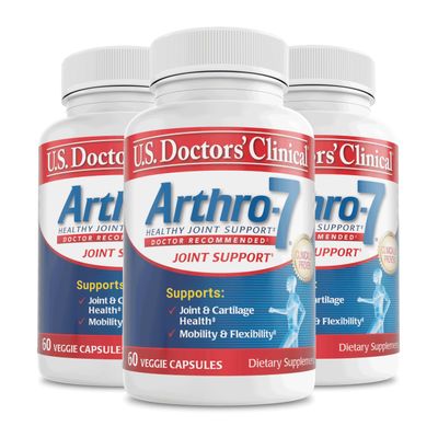 U.S. Doctors Clinical Arthro-7 - Clinically Proven Joint Support Complex with Turmeric, Collagen, Bromelain for Flexibility, Mobility, & Strong Cartilage - 180 Capsules(3 Bottles) - 45/90-Day Supply
