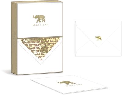 Punch Studio Boxed Thank You Cards with Envelopes, Gold-Foil Accents and Embossing 5.5 x 4.25 each, Set of 10 Cards Elephant (44636)