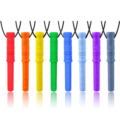 Sensory Chew Necklace by GNAWRISHING, 8 Pack Cylinder Chew Necklaces for Sensory Kids, Made from Food Grade Silicone for for Autistic, ADHD, Oral Motor Boys and Girls Children (Rainbow Color)