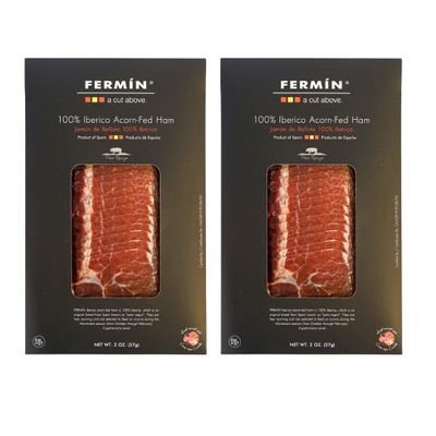 Fermin 100% Iberico Acorn-Fed Ham Sliced 2 oz (2 Pack) | Jamn de Bellota 100% Ibrico Loncheado, Authentic Spanish Iberico Acorn-Fed Ham