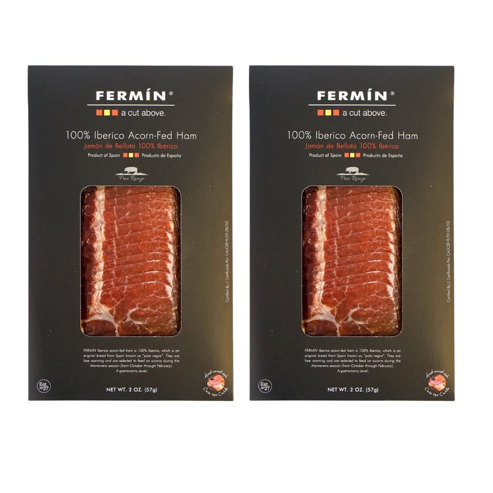 Fermin 100% Iberico Acorn-Fed Ham Sliced 2 oz (2 Pack) | Jamn de Bellota 100% Ibrico Loncheado, Authentic Spanish Iberico Acorn-Fed Ham