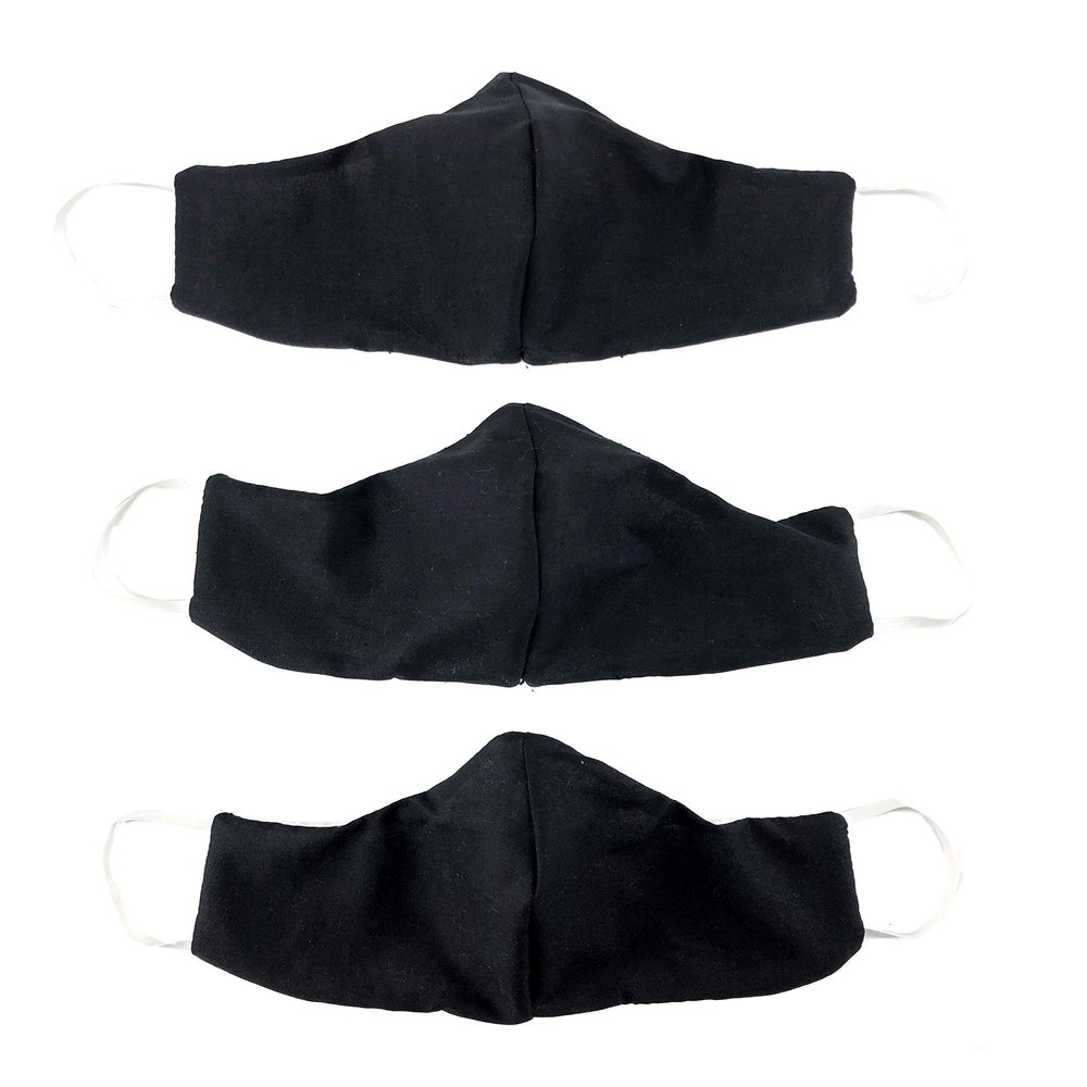 2 -Ply USA Made Cotton Face Mask Black 3 Pack