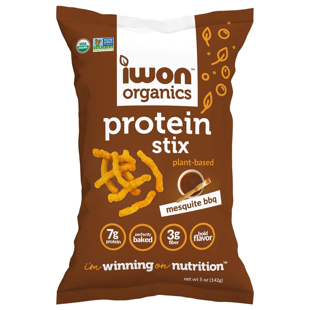 IWON Organics Mesquite BBQ Flavor Snack Stix, High Protein and Organic Healthy Snacks, 4 Bags, 5 Ounce