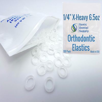 1/4 inch X-Heavy 6.5 oz - Orthodontic Elastic Rubber Bands - 100 Pack - Clear Latex Free, Small, Braces, Dreadlocks Hair Braids, Tooth Gap, Packaging, Crafts, Sonic Dental Supply - Made in USA