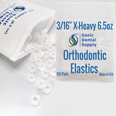 3/16 inch X-Heavy 6.5 oz - Orthodontic Elastic Rubber Bands - 100 Pack - Clear Latex Free, Small, Braces, Dreadlocks Hair Braids, Tooth Gap, Packaging, Crafts, Sonic Dental Supply - Made in USA