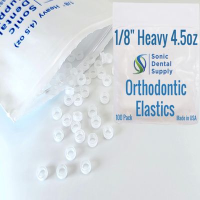 1/8 inch Heavy 4.5 oz - Orthodontic Elastic Rubber Bands - 100 Pack - Clear Latex Free, Small, Braces, Dreadlocks Hair Braids, Tooth Gap, Packaging, Crafts, Sonic Dental Supply - Made in USA