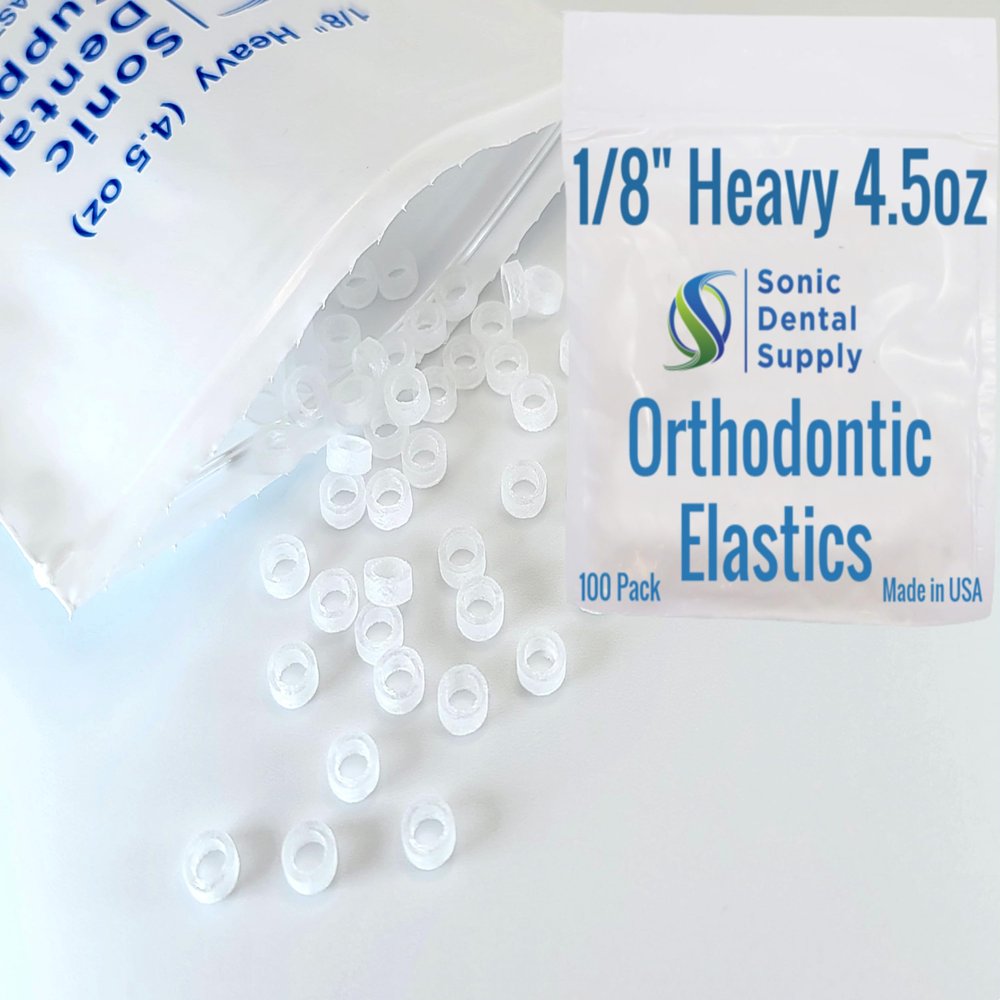 1/8 inch Heavy 4.5 oz - Orthodontic Elastic Rubber Bands - 100 Pack - Clear Latex Free, Small, Braces, Dreadlocks Hair Braids, Tooth Gap, Packaging, Crafts, Sonic Dental Supply - Made in USA