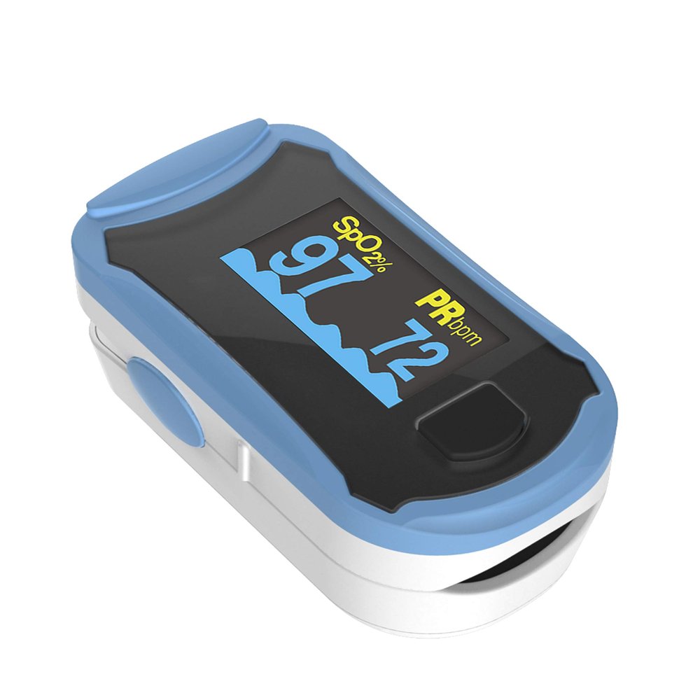 Concord Fingertip Deluxe OLED Pulse Oximeter with 6 way Reversible Display - Blood Oxygen Saturation Monitor with Carrying Case, Batteries & Lanyard - Easy to Use, (Blue)