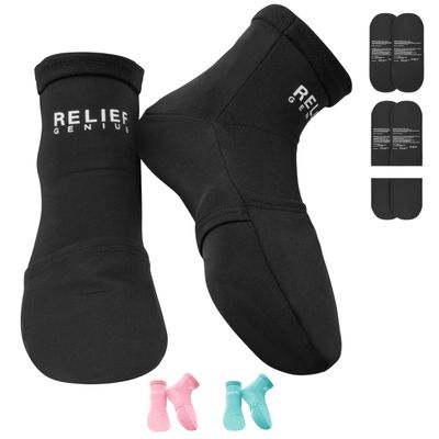 Relief Genius Cold Therapy Socks with Reusable Gel ice Packs - Achieve Relief from Sprains, Muscle Pain, Bruises, Swelling, Edema, Chemotherapy, Arthritis, Post Partum Foot (Black, Small/Medium)