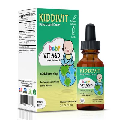 Kiddivit Baby Vitamin A&D Liquid Drops with Vitamin E  Gentle Immune & Vision Support Supplement  60 Daily Servings, Dropper Included, Glass Bottle  Sugar Free, Gluten Free, Vegetarian, 2oz
