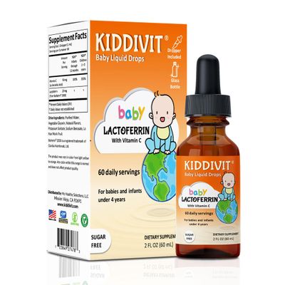 Kiddivit Baby Lactoferrin Liquid Drops  Gentle Immune Support Supplement  100mg Formula with Prebiotic Inulin  60 Daily Servings  Sugar Free, Gluten Free, Vegetarian, 2oz