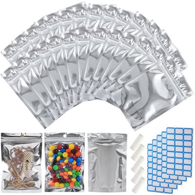 100-Pack Large Reclosable Mylar Bags for Food Storage 7" x 10" Stand Up Bags in Bulk 1 Quart Large Resealable Smell Proof Aluminum Foil Bags with Clear Window Kitchen Storage Edible Packaging