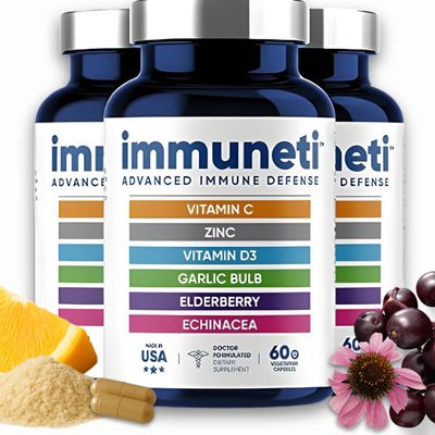 Immuneti Advanced Immune Support  Doctor Formulated 6-in-1 Daily Immunity Supplement  Made in USA  with Vitamin C, D3, Zinc, Elderberry, Garlic & Echinacea - Vital Nutrients & Antioxidants (3)