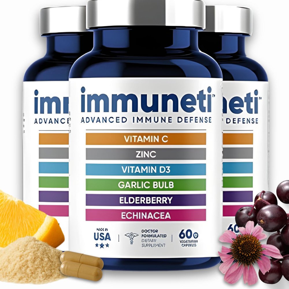 Immuneti Advanced Immune Support Doctor Formulated 6-in-1 Daily Immunity Supplement Made in USA with Vitamin C, D3, Zinc, Elderberry, Garlic & Echinacea - Vital Nutrients & Antioxidants (3)