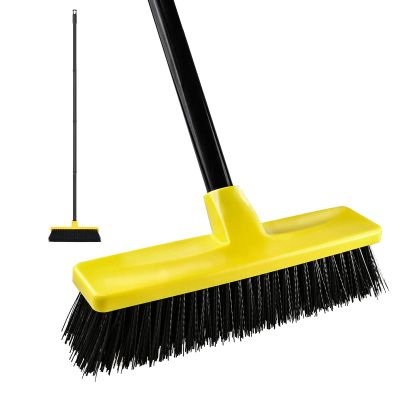 Push Broom Outdoor Indoor Broom 12" Wide,50" Long Handle with Stiff Bristles for Cleaning Scrubbing Deck Driveway Yard Patio Wood Stone Tile Floor