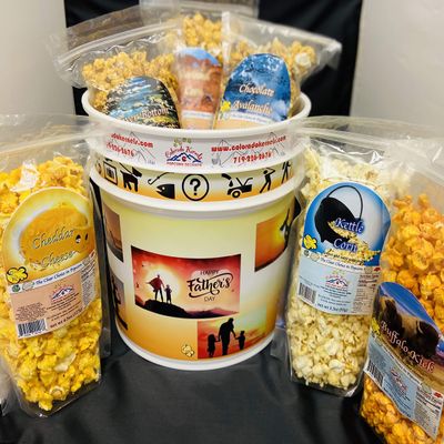 3.5 Gallon Fathers Day Popcorn Bucket with 6 Resealable Bags of Gourmet Popcorn