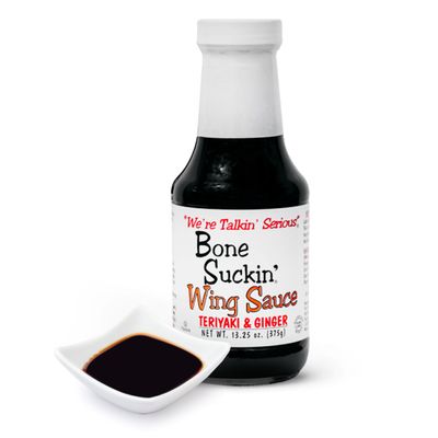 Bone Suckin' Teriyaki & Ginger Wing Sauce: All Purpose Wing Sauce For Chicken Wings, Turkey Wings, Ribs, Chicken, Pork, Beef - Sweetened With Honey & Molasses, In Glass Bottle, 13.25oz - 1 Pc
