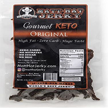 Matt-Hat Gourmet Flank Original Artisanal Beef Jerky made with Soy Sauce, Hickory Flavoring & Premium Beef - Low Carb & Gluten Free with No Added Sugar, Nitrates or MSG 2 oz.