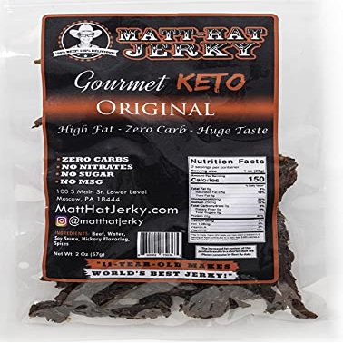 Matt-Hat Gourmet Flank Original Artisanal Beef Jerky made with Soy Sauce, Hickory Flavoring & Premium Beef - Low Carb & Gluten Free with No Added Sugar, Nitrates or MSG 2 oz.