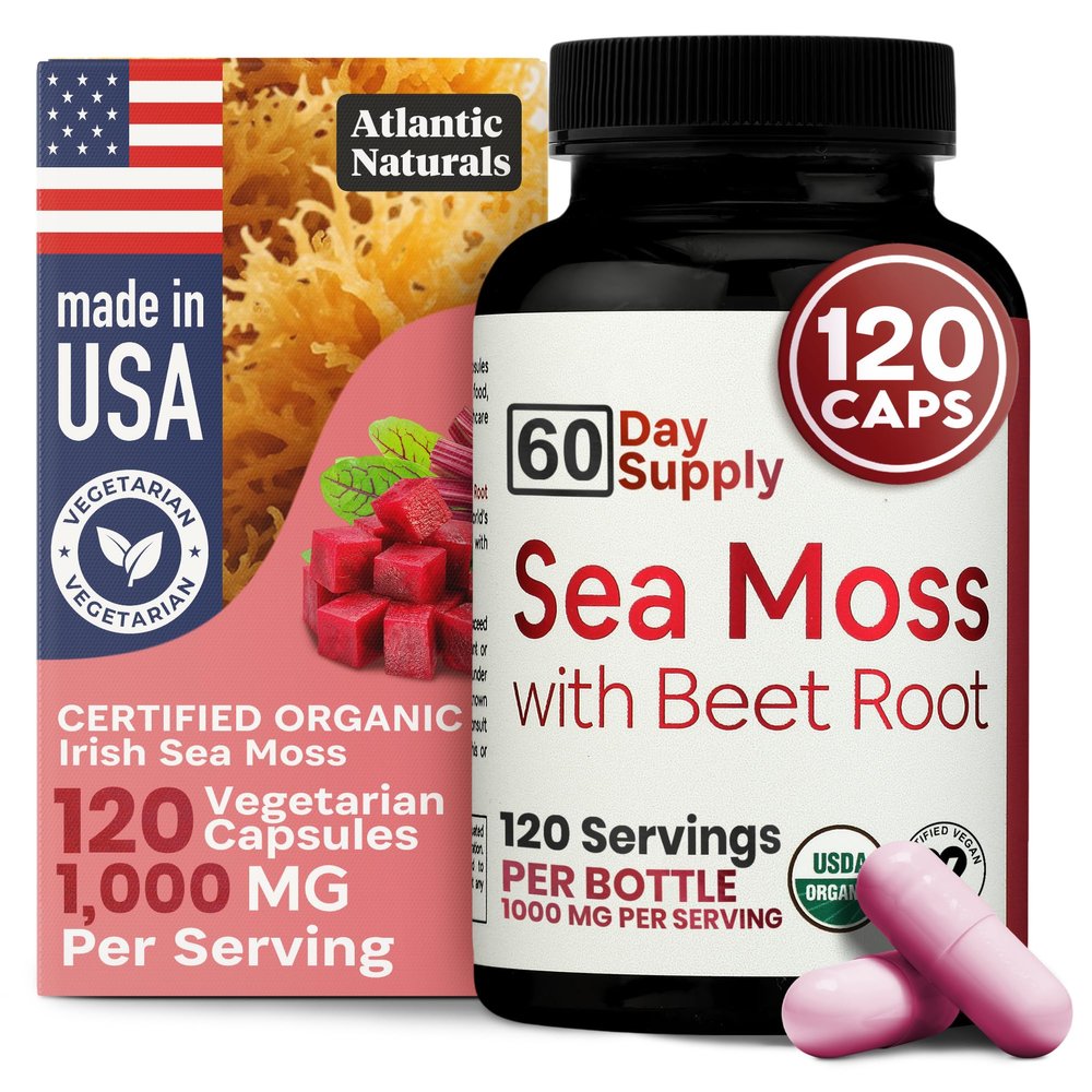 Atlantic Naturals Sea Moss with Beet Root Capsules - Premium Quality Multivitamin Supplement - Sea Moss Superfood to Support Immune Health, Blood Flow, Joint Health & Athletic Performance - 120 ct