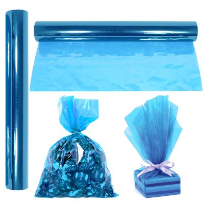 AnapoliZ Cellophane Wrap Roll Blue | 100 Ft. Long X 16 in. Wide | 2.3 Mil Thick Transparent Blue | Gifts, Baskets, Treats, Cellophane Wrapping Paper | Colorful Cello, Baby Shower Decorations