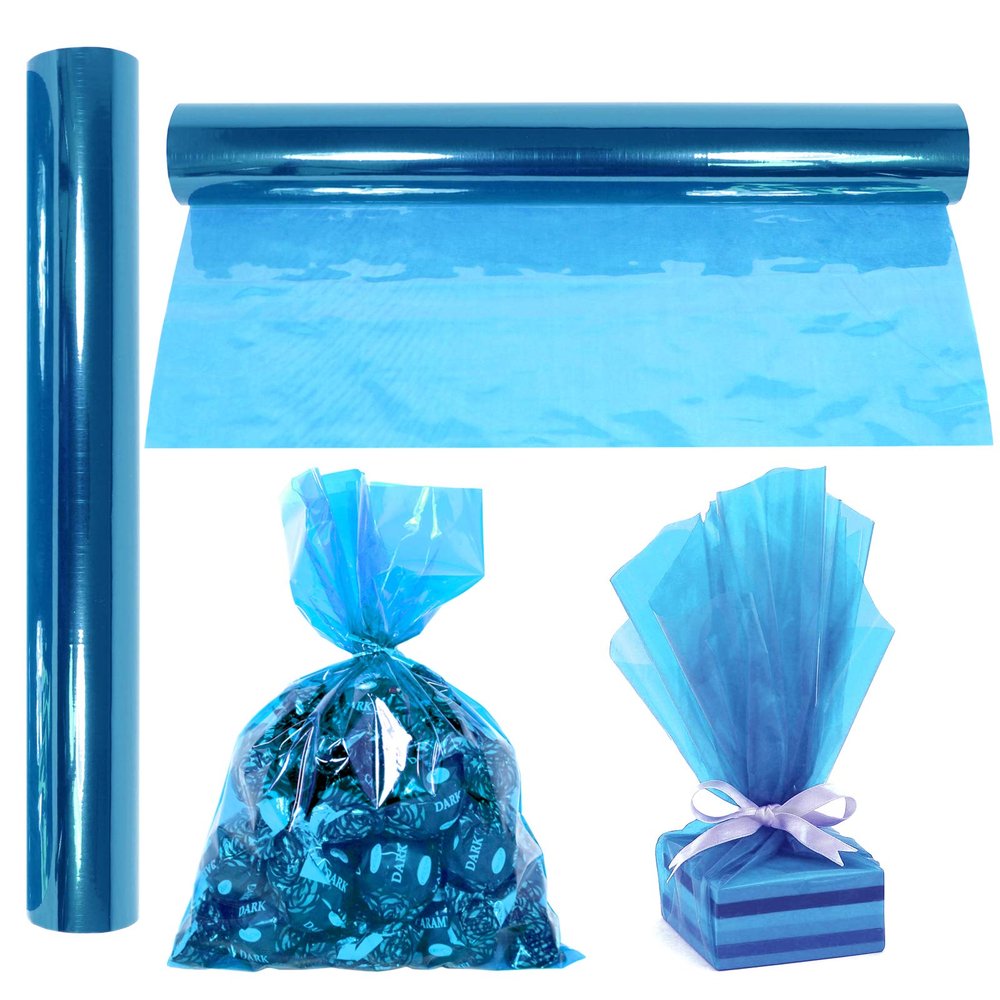 AnapoliZ Cellophane Wrap Roll Blue | 100 Ft. Long X 16 in. Wide | 2.3 Mil Thick Transparent Blue | Gifts, Baskets, Treats, Cellophane Wrapping Paper | Colorful Cello, Baby Shower Decorations