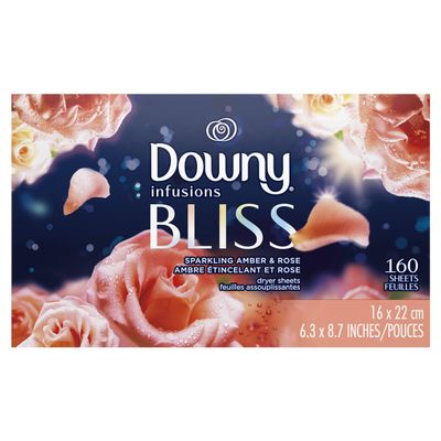 Downy Infusions Fabric Softener Dryer Sheets, Bliss, Sparkling amber & rose 160 count