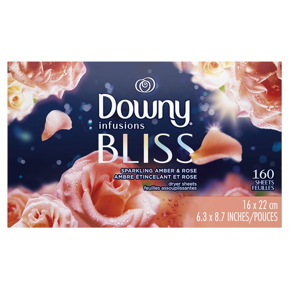 Downy Infusions Fabric Softener Dryer Sheets, Bliss, Sparkling amber & rose 160 count