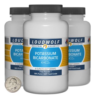 Potassium Bicarbonate / 1.5 Pounds / 3 Bottles / 99% Pure USP Food Grade/Fine Powder