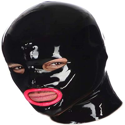 Latex Hood Mask with Holes for Eyes Nose and Red Lip Rim (XL)