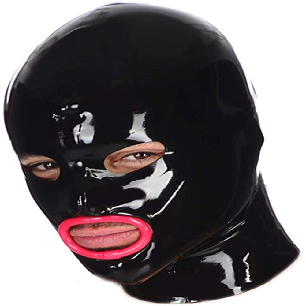 Latex Hood Mask with Holes for Eyes Nose and Red Lip Rim (XL)