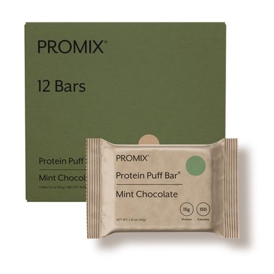 ProMix Protein Puff Bars, 12-Pack - Mint Chocolate- Marshmallow Crispy Treat - Great Tasting & Healthy On The Go Snack - High Protein & Low Calorie - Non-GMO & Free From Gluten, Soy, & Corn
