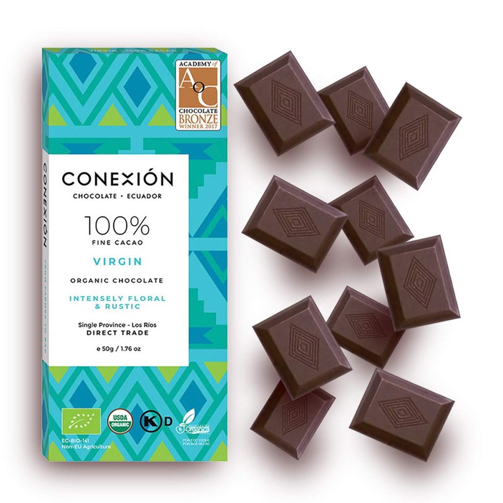 Conexion Chocolate 4 Pack | Certified Vegan, USDA Organic, Dark Chocolate Bar, Gluten-Free, Soy Free, Non-GMO, Kosher, Fair Trade | 7.4 oz Total (100% Pure)