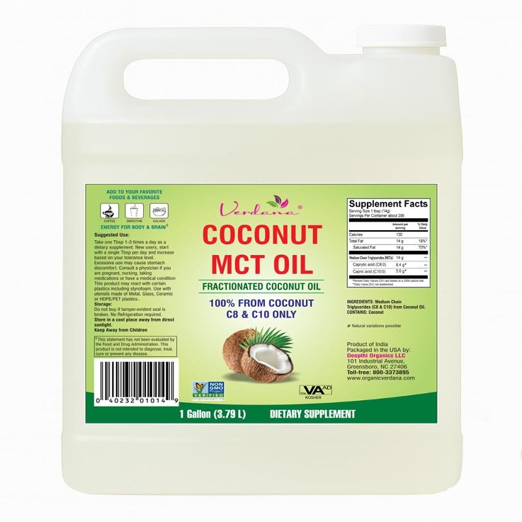 Verdana MCT Oil, Fractionated, 100% from Coconut - 1 Gallon - Kosher Food Grade, Vegan, Non-GMO - Great for Keto and Paleo Diet (128 Fl Oz)