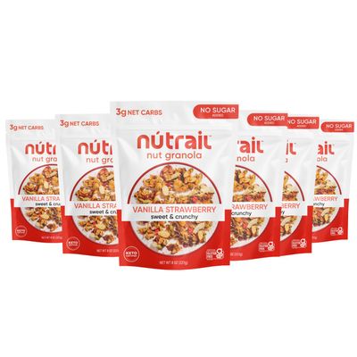 NuTrail Nut Granola Cereal, Vanilla Strawberry, No Sugar Added, Keto, Low Carb, Gluten Free, Grain Free, Healthy Breakfast 8 oz. 6 Count