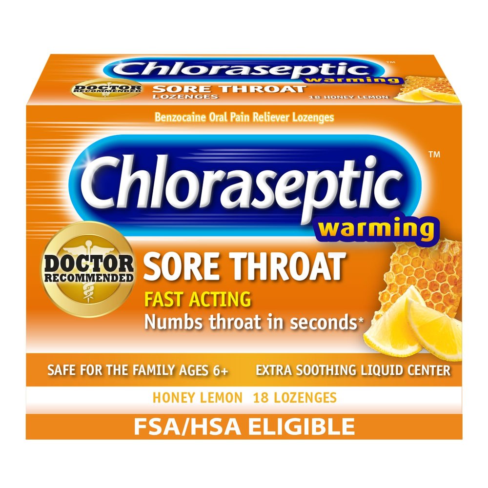 Chloraseptic Total Sore Throat Lozenges, Real Honey Lemon, Drops with Liquid Center to Numb and Warm Sore Throat, 18 Count