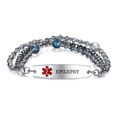 mnmoom 7.5 inch interchangeable Medical id bracelets for Women beads Medical alert bracelets with customize engraving epilepsy (3 x Dark blue)