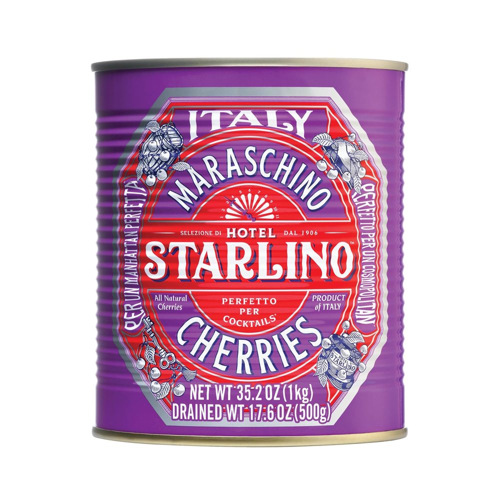Hotel Starlino Maraschino Cherries | Great Tasting Italian Cherry for Premium Cocktails and Desserts | All-Natural Home Essentials For Your Bar Cart or Makes a Great Gift | 1kg Can, Pack of 1
