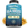 Nutrivein Organic Sea Moss 1600mg Plus Bladderwrack & Burdock - 120 Caps for Adults - Prebiotic Super-Food - Immune System & Digestive Health - Thyroid, Skin, Keto Detox, Gut, Joint Support view 1