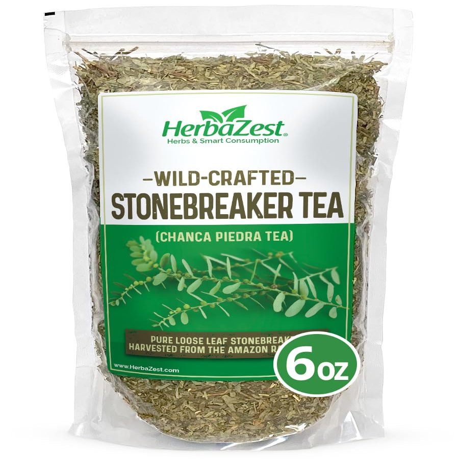 HerbaZest Stonebreaker Chanca Piedra Tea  6oz (170g)  Pure Quality Loose Leaves & Stems, Wild Crafted from the Amazon (Stone Breaker Tea)