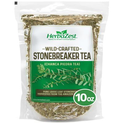 HerbaZest Stonebreaker Tea 10oz  (Chanca Piedra Tea)  Amazon-Sourced, Wild-Crafted Loose Leaves & Stems with a Naturally Mild Flavor