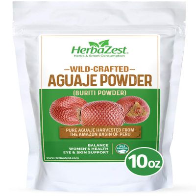 HerbaZest Aguaje Powder Superfood for Women  10oz (283g)  Wild Crafted & 100% Pure  Vegan & Gluten Free  Perfect for Smoothies & Juices, Snacks, Baking, Yogurt & Cereal, Ice Cream & More
